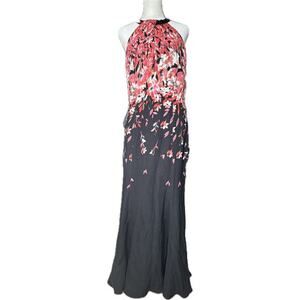 St. John Maxi Gown sz 8 Black Flamingo Print Halter Dress Floral Elegant party